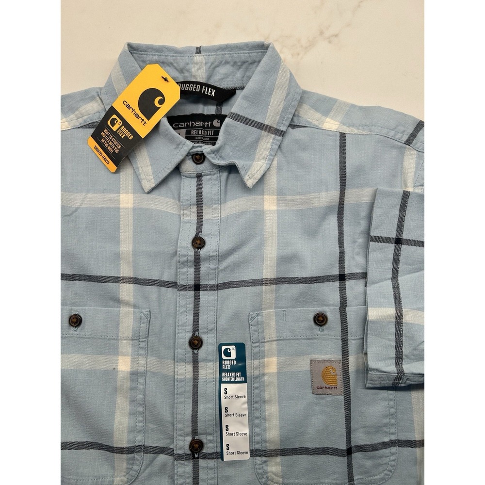 Carhartt Rugged Flex Relaxed Fit Button Up‎ Front Shirt Short Sleeve Plaid Small